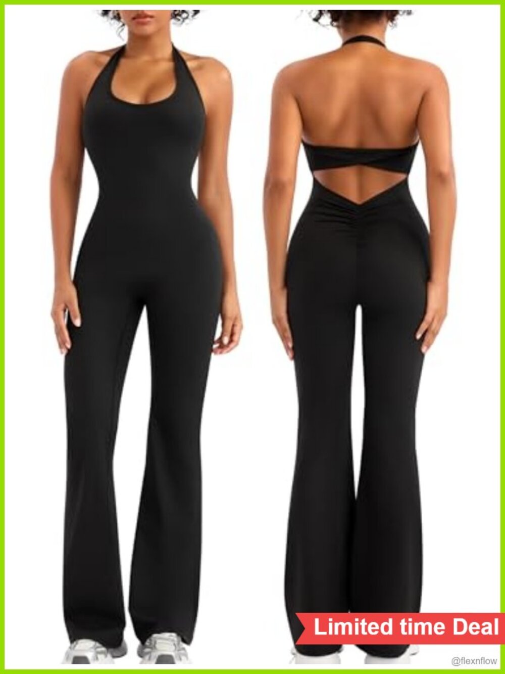 Flare Jumpsuit Halter Backless Butt Scrunch One Piece Workout Romper